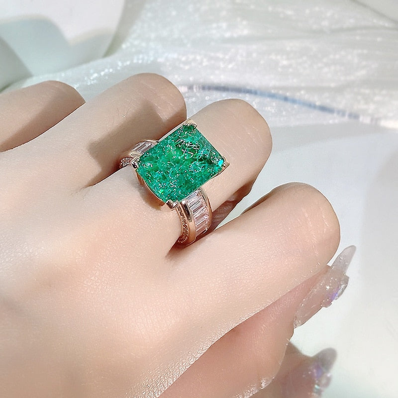 2022 NEW Fashion 18K Gold Emerald Paraiba Couples Ring For Women  Full Diamond Zircon Engagement Valentine's Day Gift Jewelry