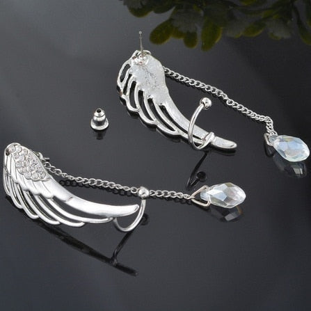 Delysia King Women Angel Wings Feather Earrings Ear Stud Trendy Crystal Tassel Jewelry