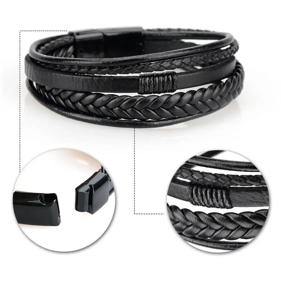 Genuine Leather Braided Men’s Bracelet - Jeglowstore