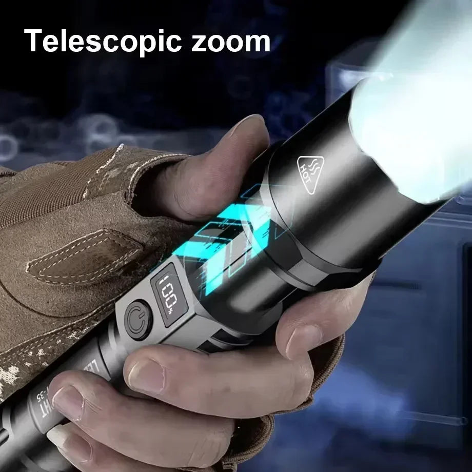 Super Bright LED Flashlight USB Rechargeable Flashlights with Tactical Zoom High Power Spotlight Outdoor Camping Fishing Torch