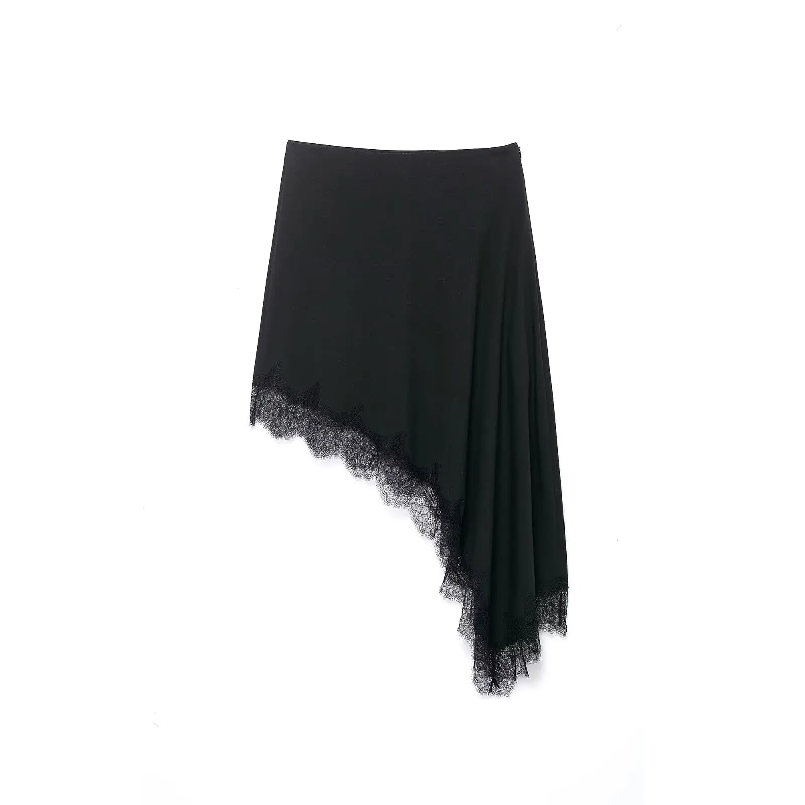 BSAY Asymmetric Lace Satin High Waist Skirt