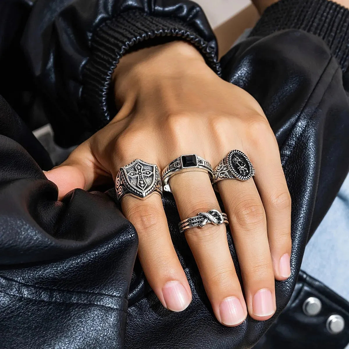 Retro Wide Stainless Steel Rings - Jeglowstore