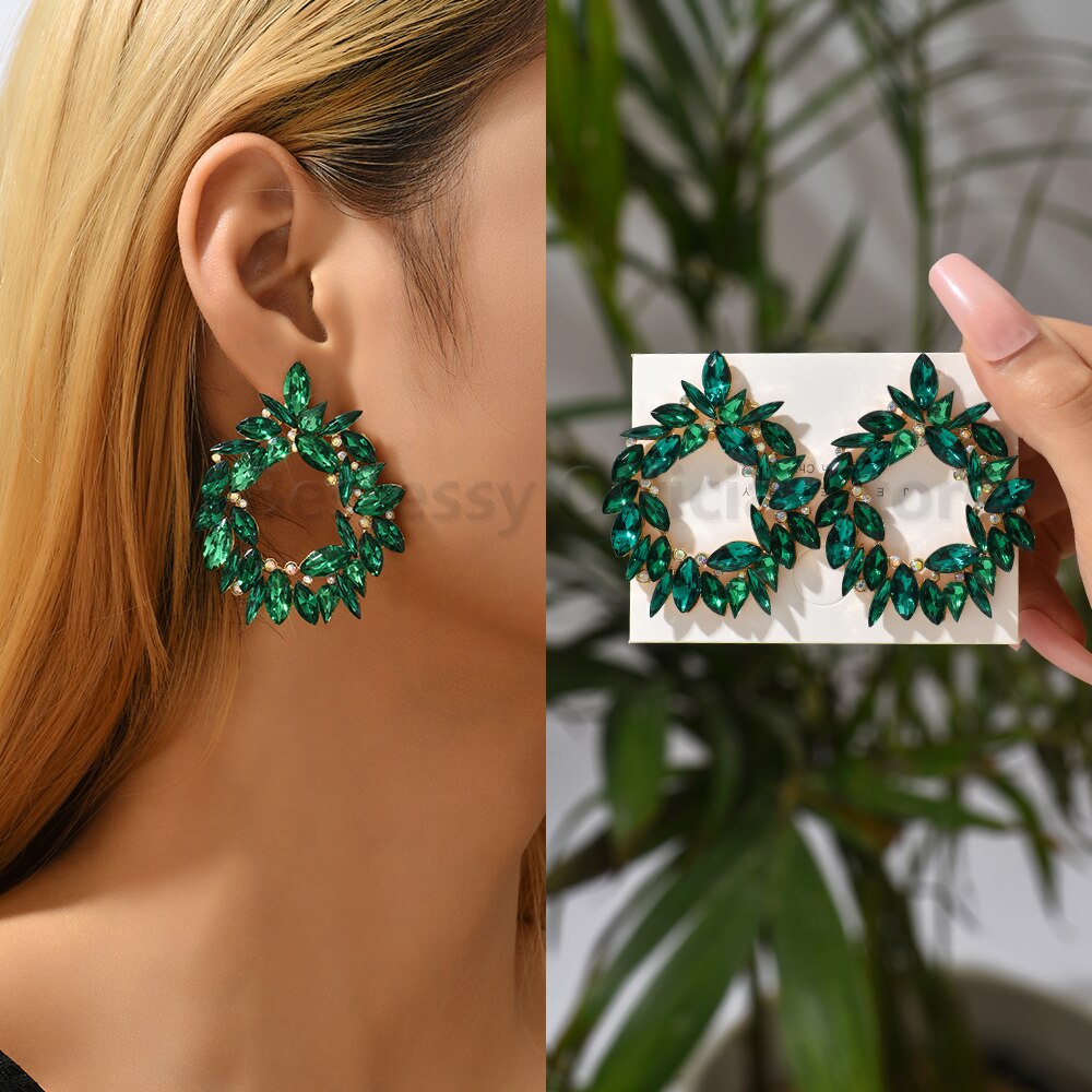 Shiny Rhinestone Piercing Earrings For Women Large Round Elegant Crystal Luxury Ear Studs Girl Trendy Statement Fashion Jewelry