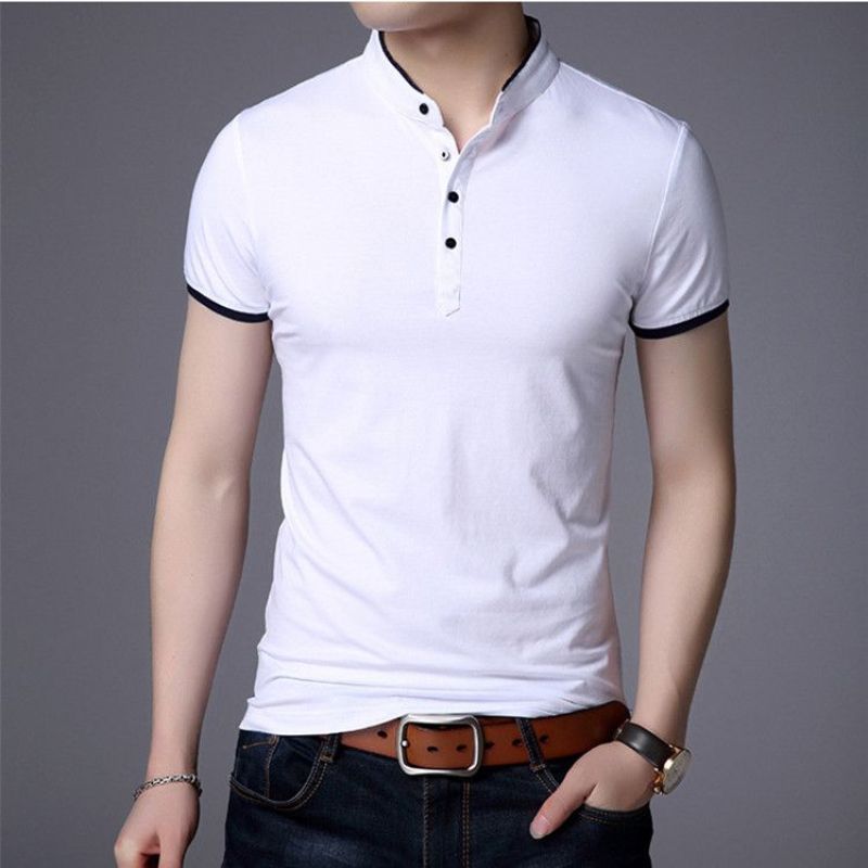 Casual Short Sleeve T Shirts Half Buttons Stand Collar Comfy Pullovers