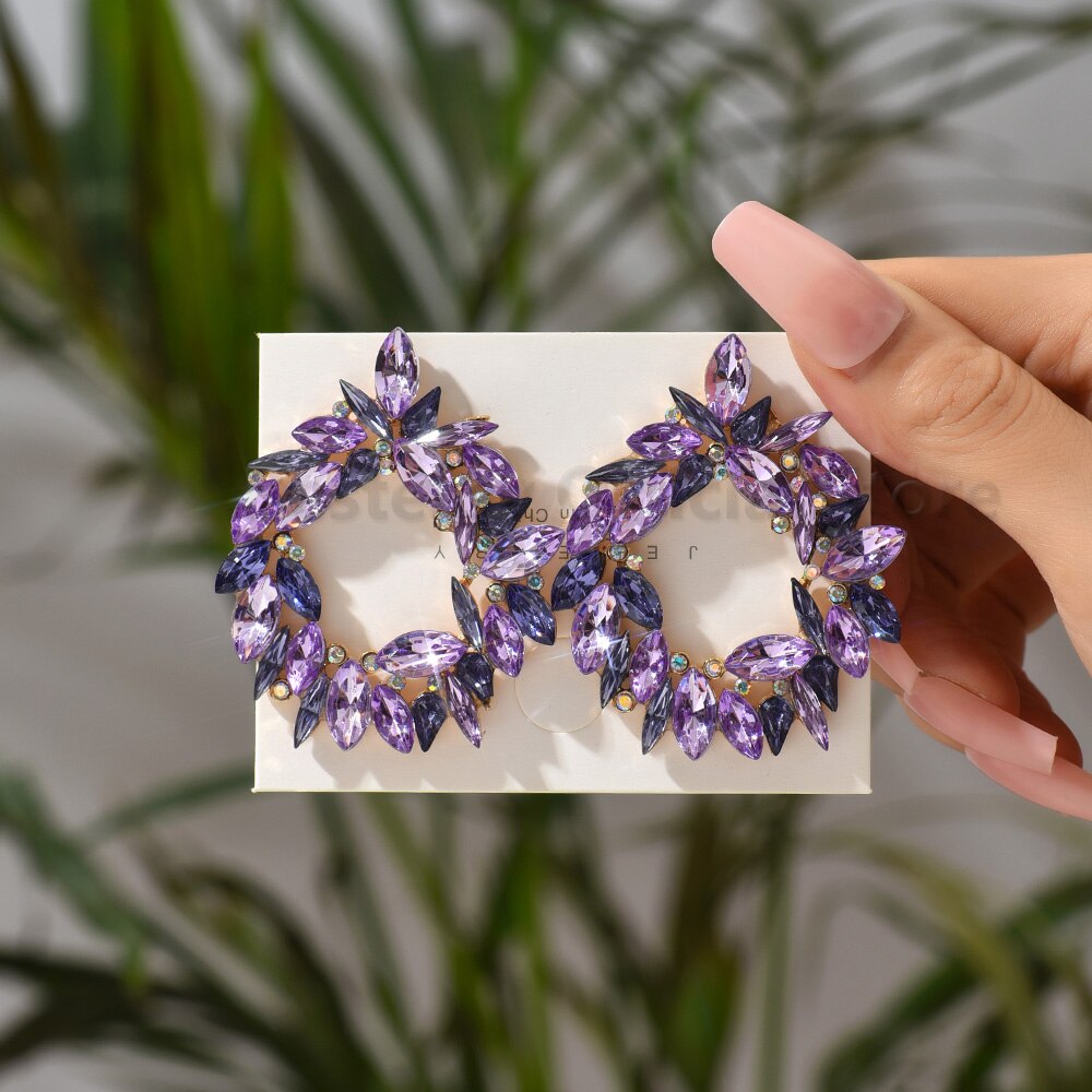 Shiny Rhinestone Piercing Earrings For Women Large Round Elegant Crystal Luxury Ear Studs Girl Trendy Statement Fashion Jewelry