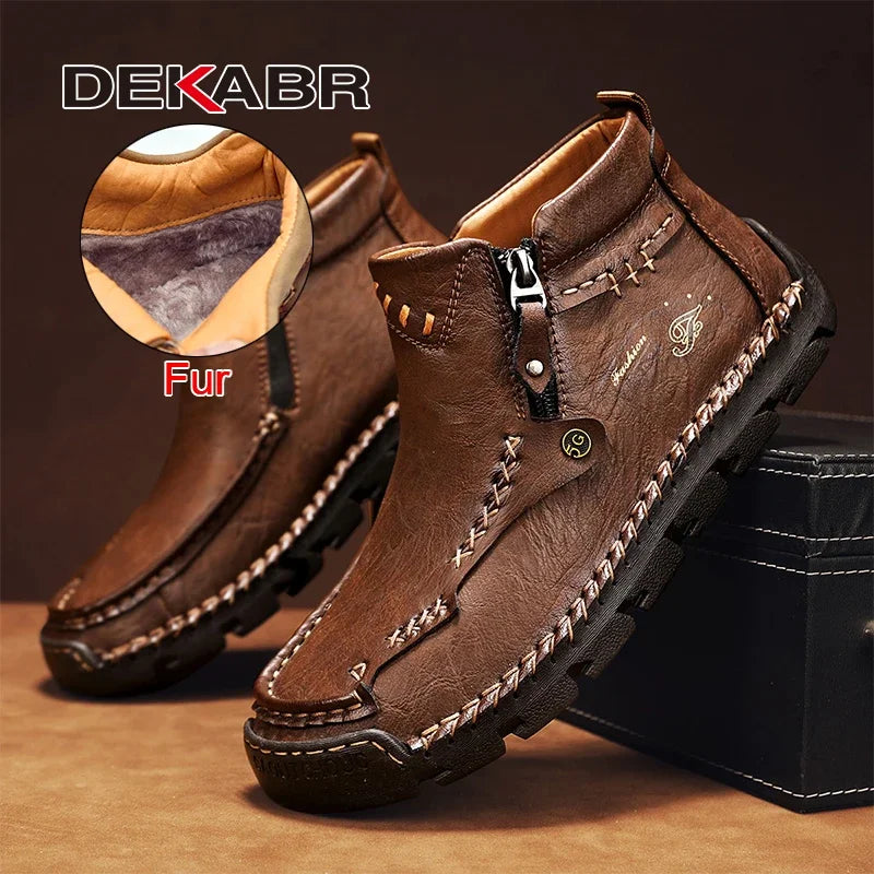 Men’s Fur-Lined Leather Ankle Boots - Jeglowstore