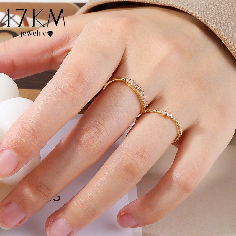 Gold Color Heart Zircon Rings Set For Women Girls Adjustable Minimalism Luxury Twist  Ring Fashion 2023 New Jewelry Trendy Gifts