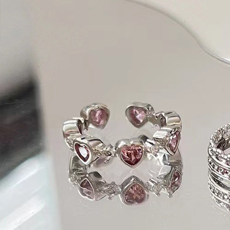 Gold Color Heart Zircon Rings Set For Women Girls Adjustable Minimalism Luxury Twist  Ring Fashion 2023 New Jewelry Trendy Gifts