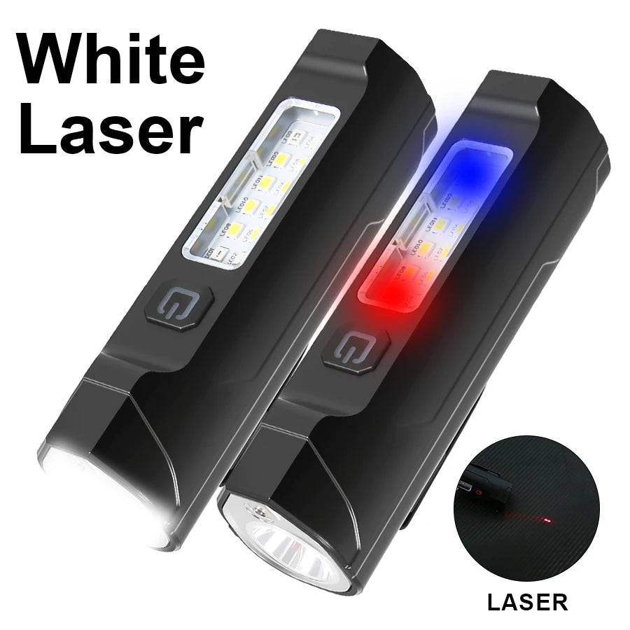 Super Bright LED Flashlight USB Rechargeable Torch Red Blue Flash Dual-source COB Floodlight for Outdoor Camping Emergency Light