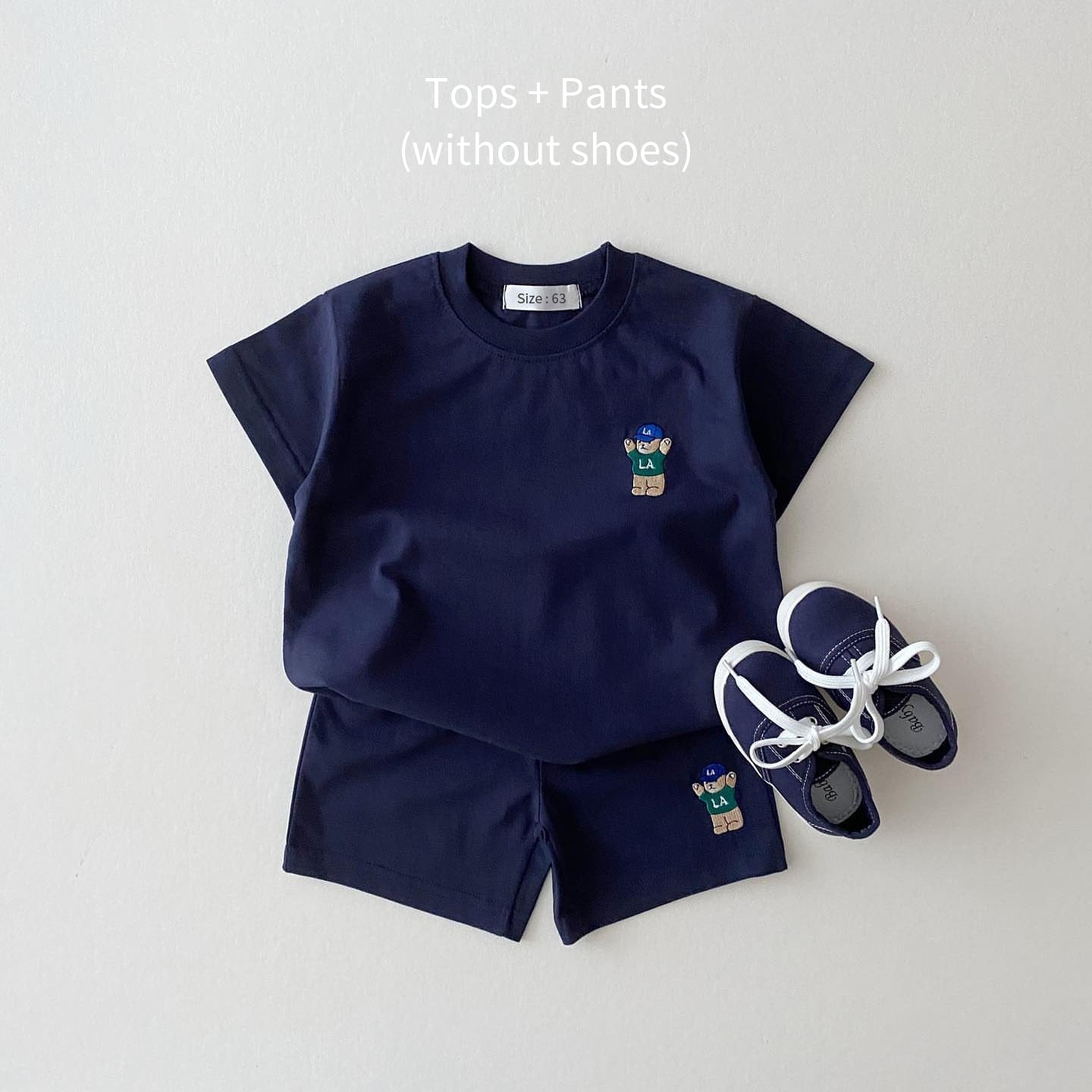 Korean Baby Boy Summer Clothes Set Embroidered Bear Colorful Tees T shirts+Loose Shorts Suit 2PCS Pack Baby Girls Clothing Sets