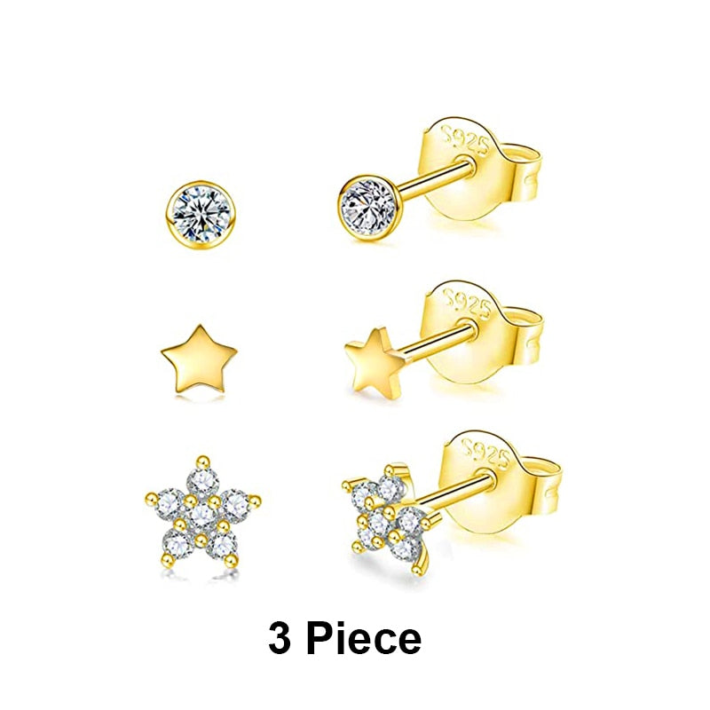 CANNER Aros 18K Gold Plated Earring Set 925 Sterling Silver Small Ear Bone Piercing Earrings For Women 3PCS Jewelry Accessories