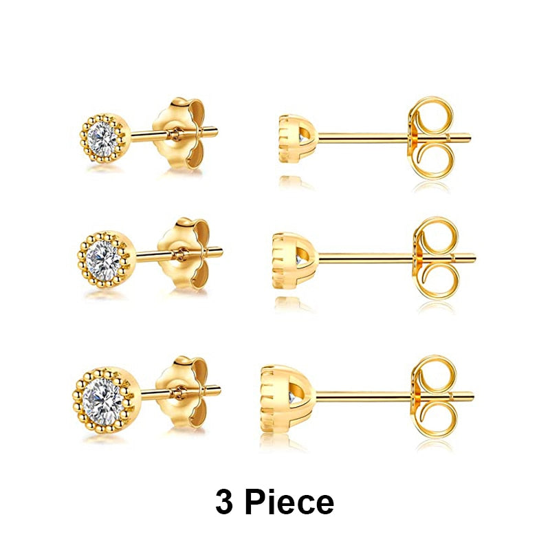 CANNER Aros 18K Gold Plated Earring Set 925 Sterling Silver Small Ear Bone Piercing Earrings For Women 3PCS Jewelry Accessories