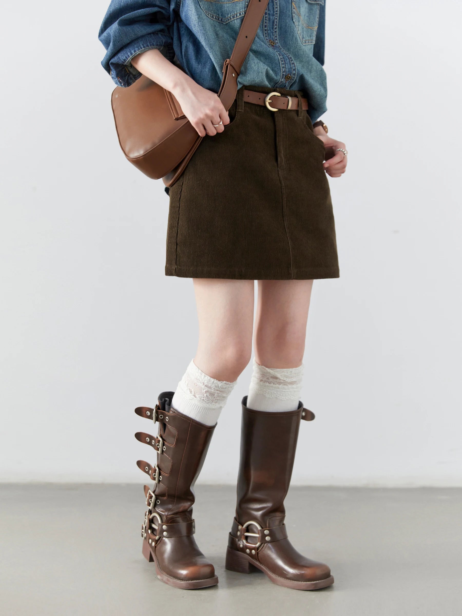 Retro High Waist Corduroy A-Line Skirt - Jeglowstore