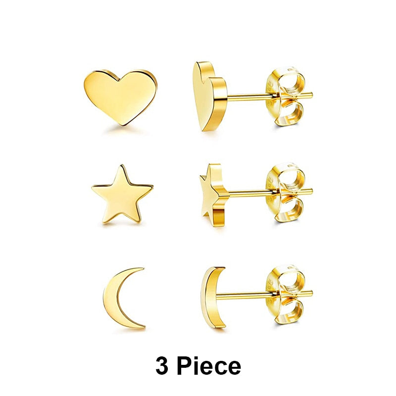 CANNER Aros 18K Gold Plated Earring Set 925 Sterling Silver Small Ear Bone Piercing Earrings For Women 3PCS Jewelry Accessories