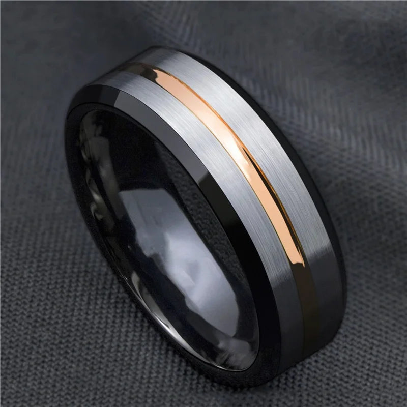Black Tungsten Men’s Ring with Blue Groove - Jeglowstore