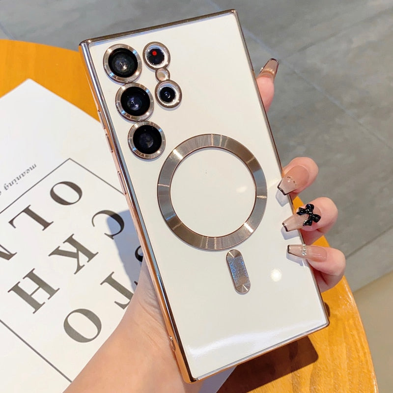 Luxury Plating For MagSafe Magnetic Case For Samsung Galaxy S22 S23 Ultra Plus Phone Cases Wireless Charge Soft Silicone Cover