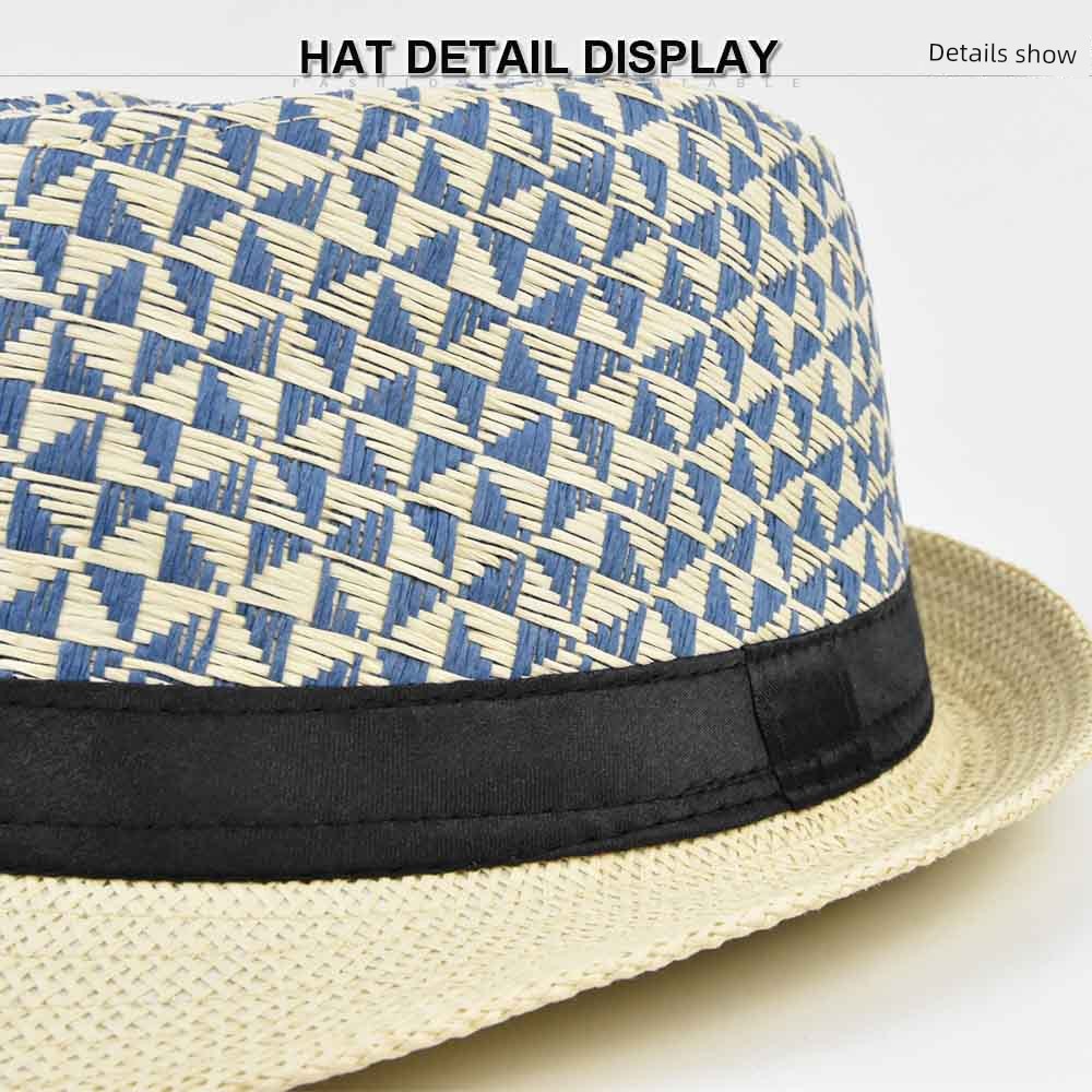 Billycock Fedora Hat Straw Hat Plaid Hat Spring Summer Sun Hat Hemming Straw Hat for Men and Women