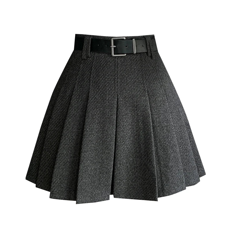 Women’s Vintage High Waist Wool Pleated Mini Skirt - Jeglowstore