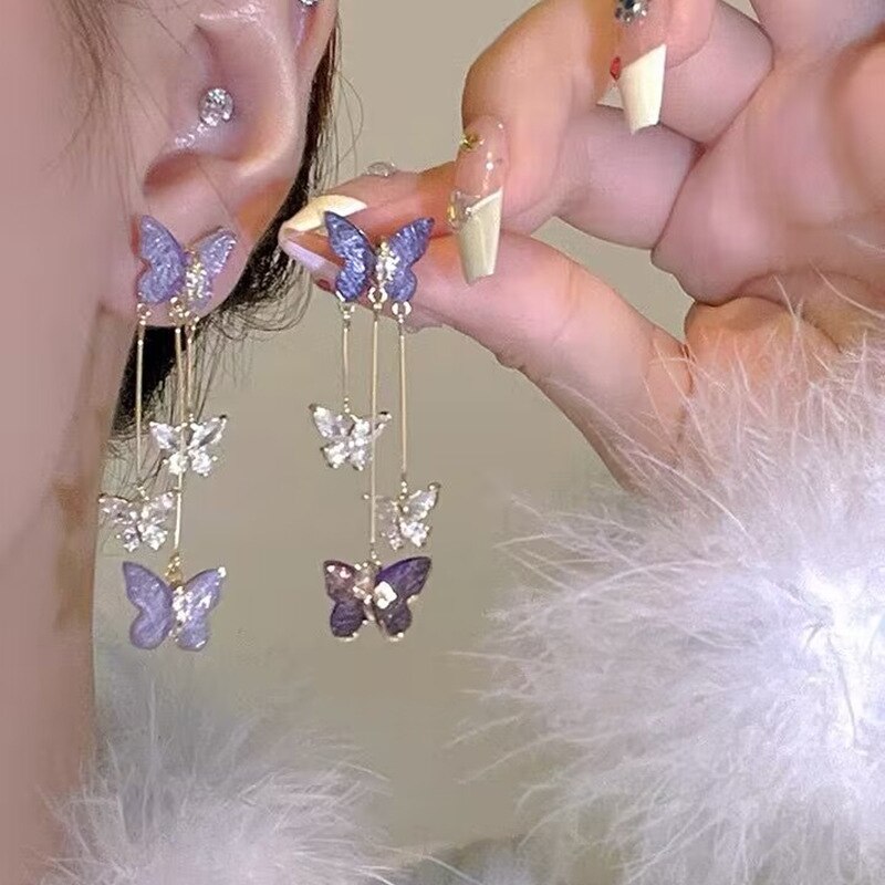 Exquisite Fairy Butterfly Tassel Ear Clips Angel Ear Bone Clip Earring Elf Female No Ear Hole Ear Cuff Fashion Hanging Earring