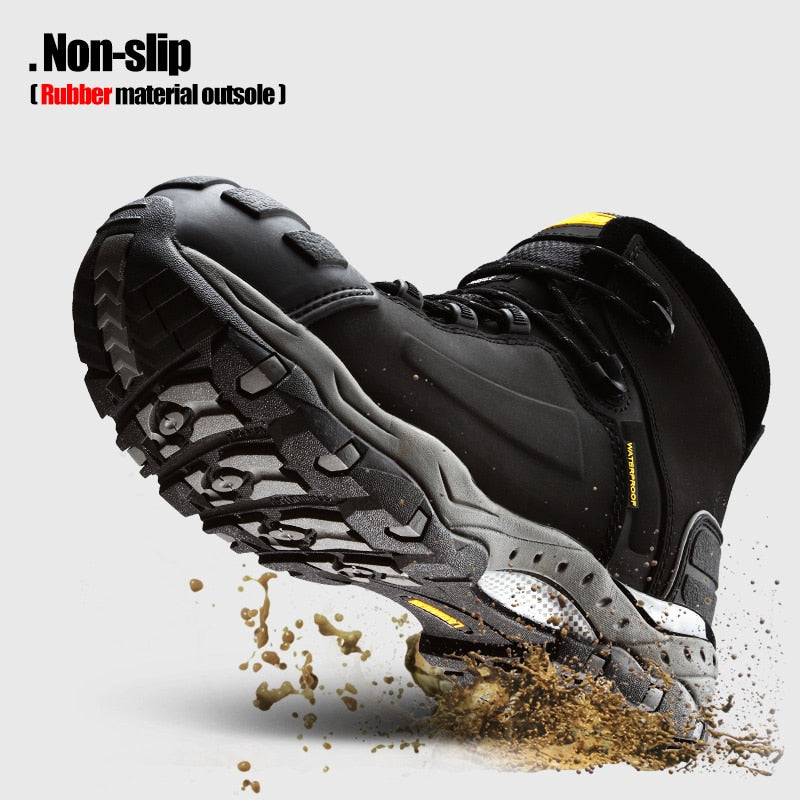 LARNMERM Safety Shoes Work Shoes Steel Toe Comfortable Genuine Leather Waterproof Construction Warehouse Factory Protection Shoe