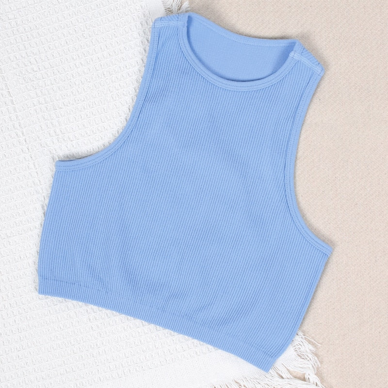 NORMOV Fitness Yoga Bra Sports Crop Tops Seamless Ribbed Sports Bras Tops Knit Paddleless Top Womens High Strength Shock Proof