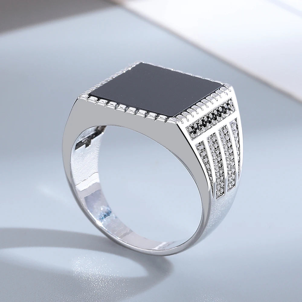 Vintage Black Agate Silver Ring - Jeglowstore