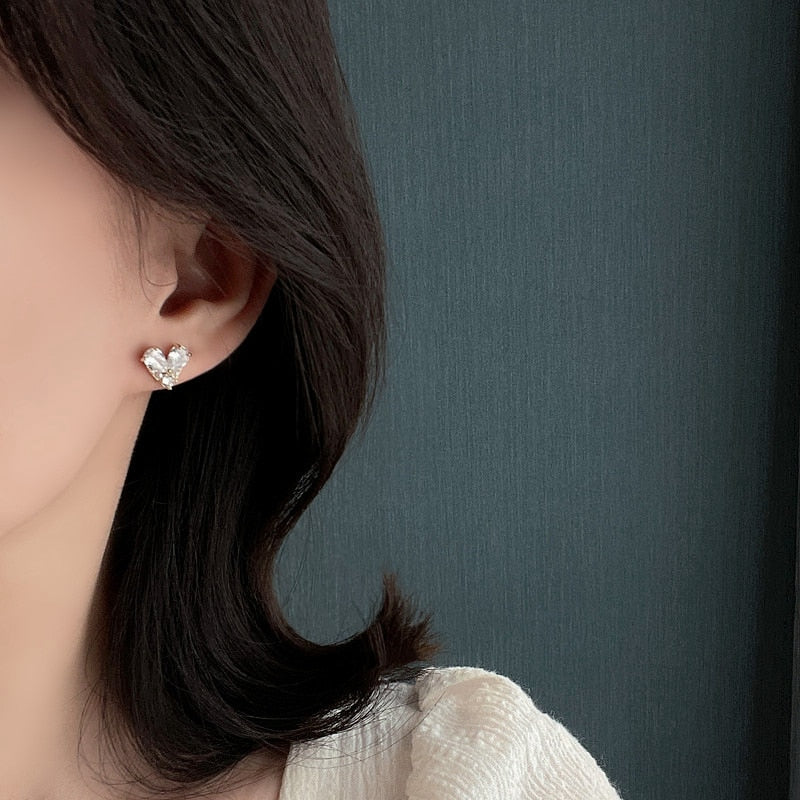 Fashion Rhinestone Stitching Heart Small Stud Earrings Pink Girls Daily Wear Earrings Girl Gift Jewelry 2022