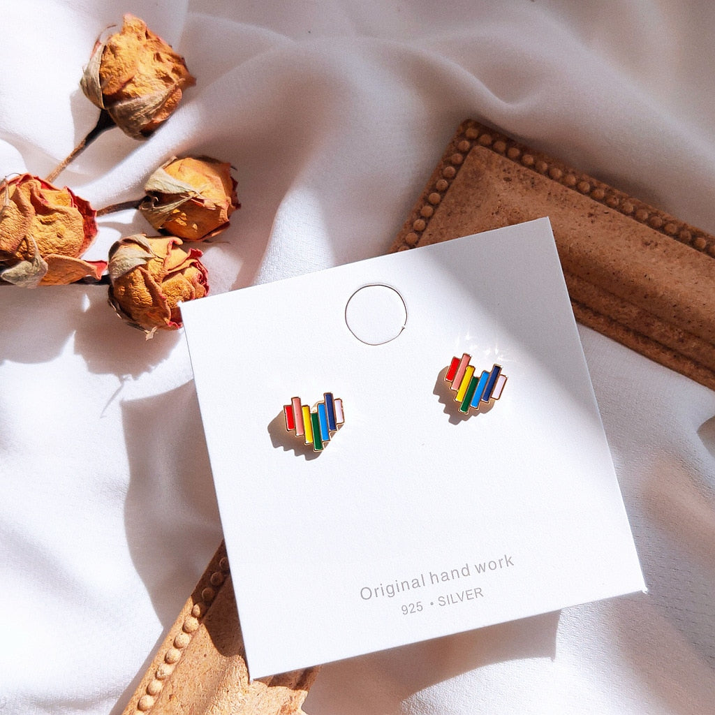 Fashion Rhinestone Stitching Heart Small Stud Earrings Pink Girls Daily Wear Earrings Girl Gift Jewelry 2022