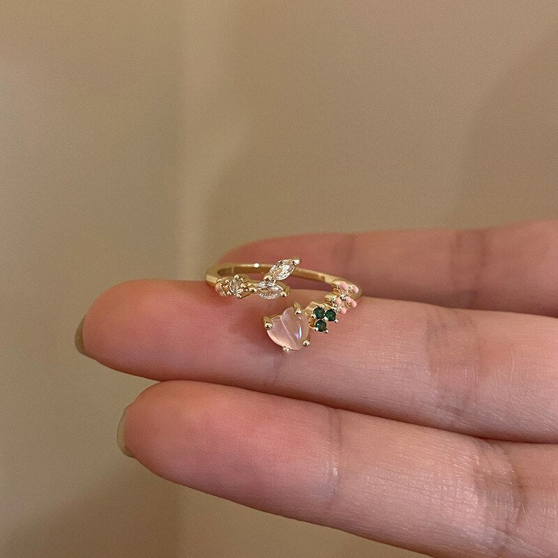 Kpop Crystal Love Heart Open Ring For Women Wedding Luxury Vintage Jewelry Y2K Accessories