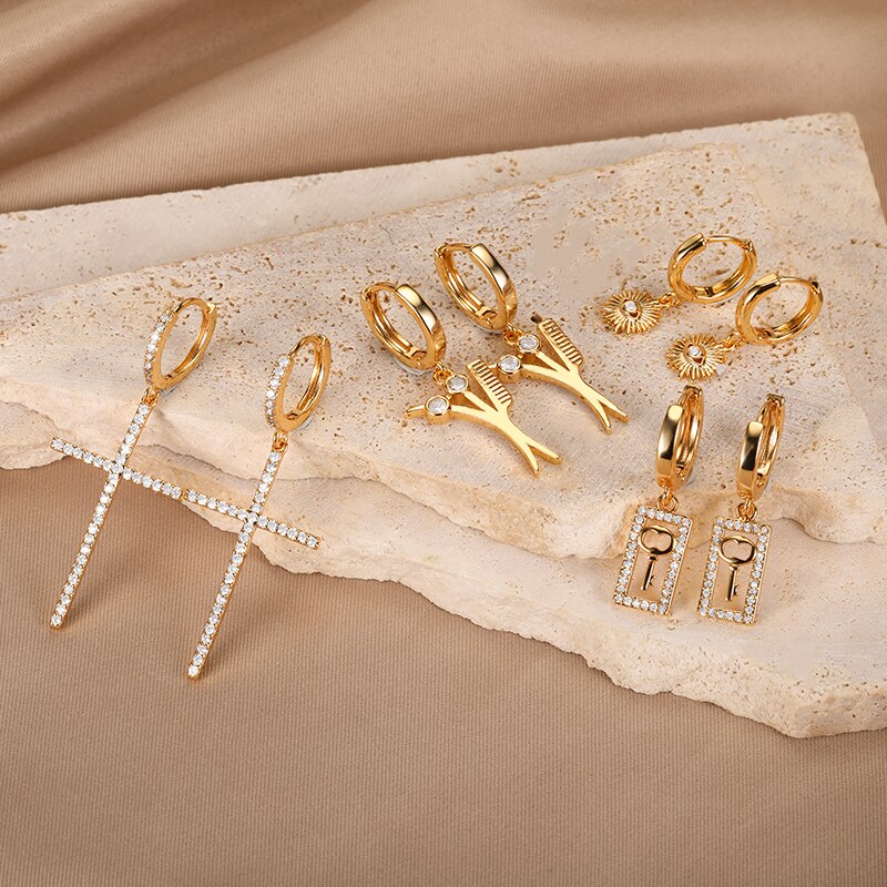 Vintage Geometric Metal Earrings For Women Punk Cross Dangle Moon Earrings 2022 Trend of Earrings Ear Piercing Jewelry