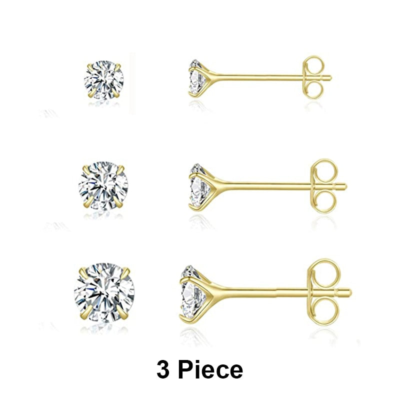 CANNER Aros 18K Gold Plated Earring Set 925 Sterling Silver Small Ear Bone Piercing Earrings For Women 3PCS Jewelry Accessories