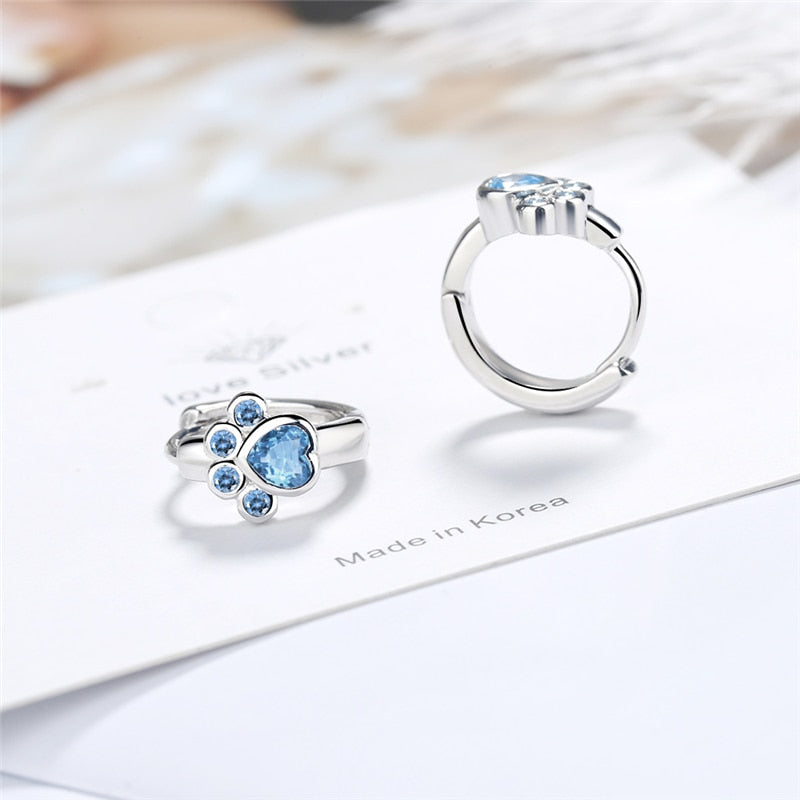 925 Sterling Silver Stud Earring Blue Zircon Cat Claw Design Earrings for Women Girl Ear Jewelry 2021 New Fashion