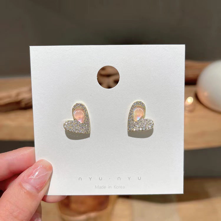 Fashion Rhinestone Stitching Heart Small Stud Earrings Pink Girls Daily Wear Earrings Girl Gift Jewelry 2022
