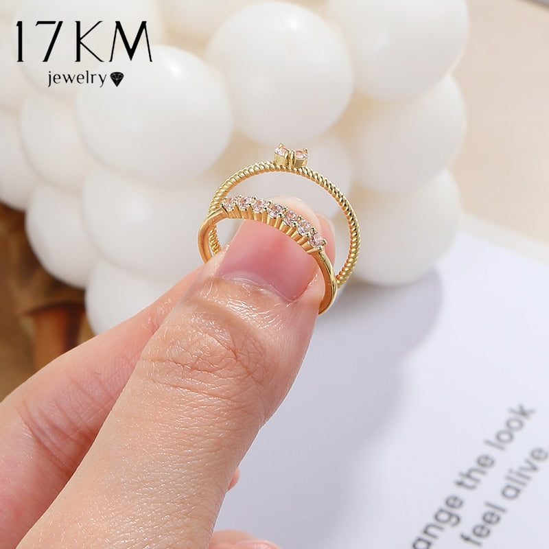 Gold Color Heart Zircon Rings Set For Women Girls Adjustable Minimalism Luxury Twist  Ring Fashion 2023 New Jewelry Trendy Gifts