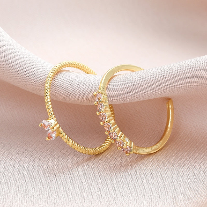 Gold Color Heart Zircon Rings Set For Women Girls Adjustable Minimalism Luxury Twist  Ring Fashion 2023 New Jewelry Trendy Gifts