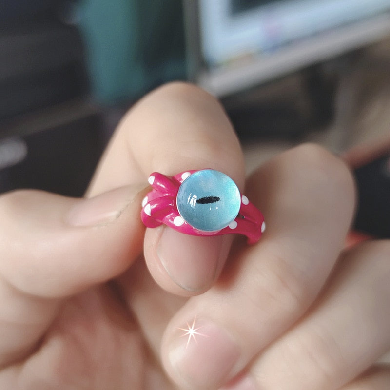 Punk eyes ring Cute Green Monster Ring For Women Fashion Sweet Two Color Cat Eyes Open Couple Ring party Finger Accessories