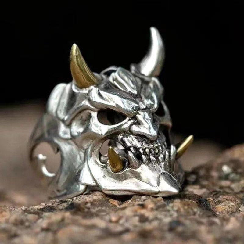 Fashion Creative Demon Skeleton Face Punk Rings For Men Women Gothic Style Vintage Men's Finger Ring Street Hip Hop Jewelry