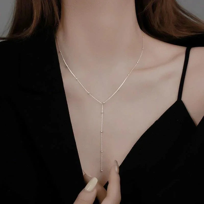 Long Gold Chain Bead Choker - Jeglowstore