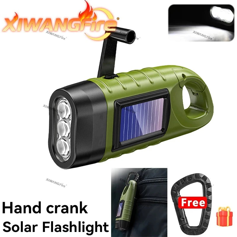 Solar Led Flashlights Portable Hand Cranked Dynamo Torch for Outdoor Riding Camping Power Hiking Long-range Emergency Lantern