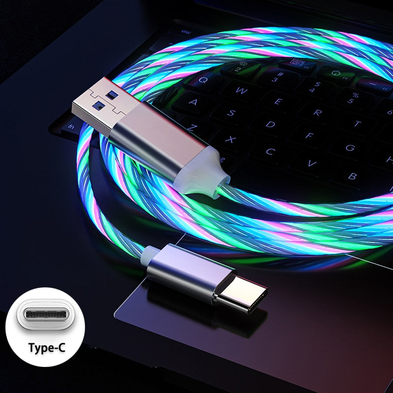 3 IN 1 Glowing LED Light Phone Charger Luminous USB Type C Cable For Xiaomi Iphone Samsung Phone Accessories Fast Charging Cord
