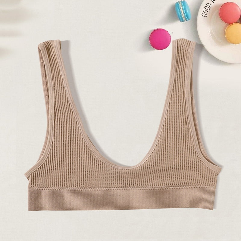 Sexy Seamless Bra Crop Top Women Rib Bralette Women's Plunge Underwear Scoop Neck Tank Top U Back Camisole Sports Bra Tube Top