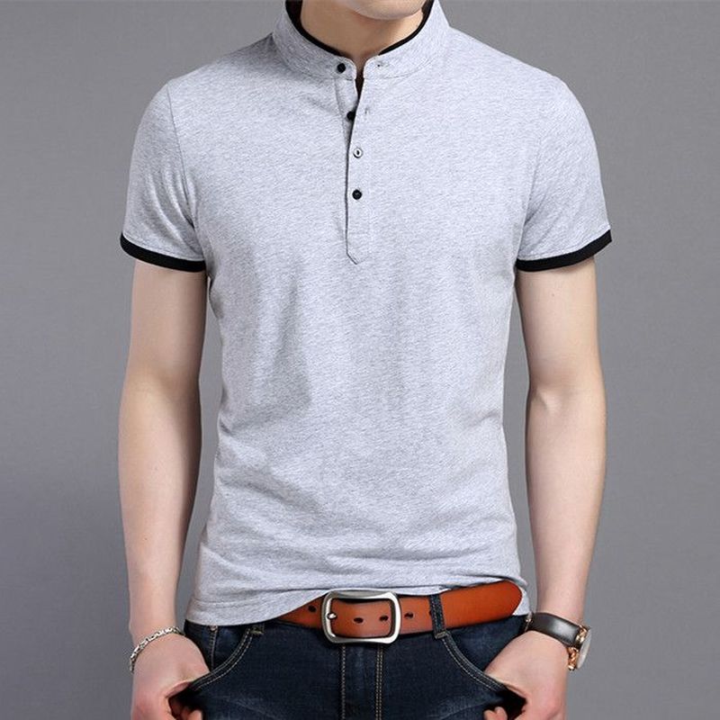 Casual Short Sleeve T Shirts Half Buttons Stand Collar Comfy Pullovers