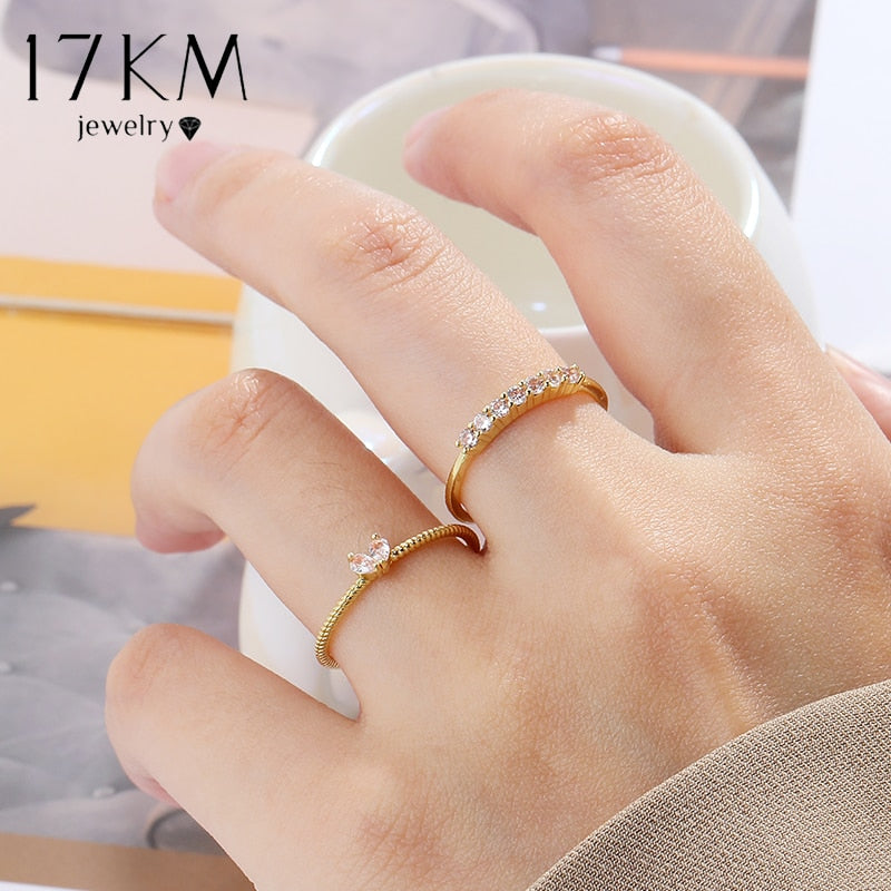Gold Color Heart Zircon Rings Set For Women Girls Adjustable Minimalism Luxury Twist  Ring Fashion 2023 New Jewelry Trendy Gifts