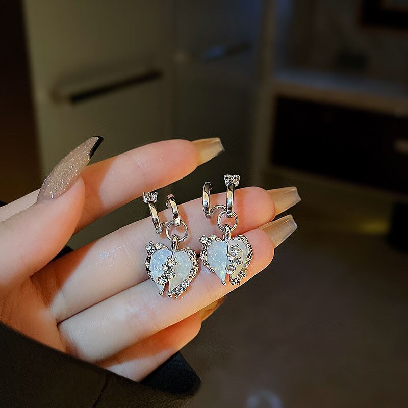 Kpop Crystal Love Heart Open Ring For Women Wedding Luxury Vintage Jewelry Y2K Accessories