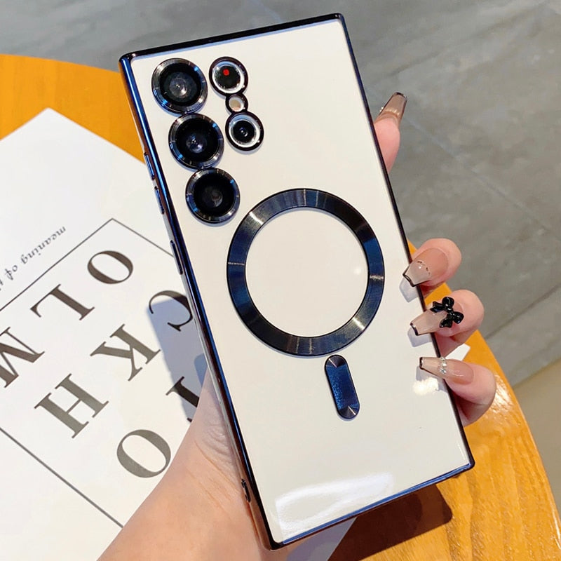 Luxury Plating For MagSafe Magnetic Case For Samsung Galaxy S22 S23 Ultra Plus Phone Cases Wireless Charge Soft Silicone Cover