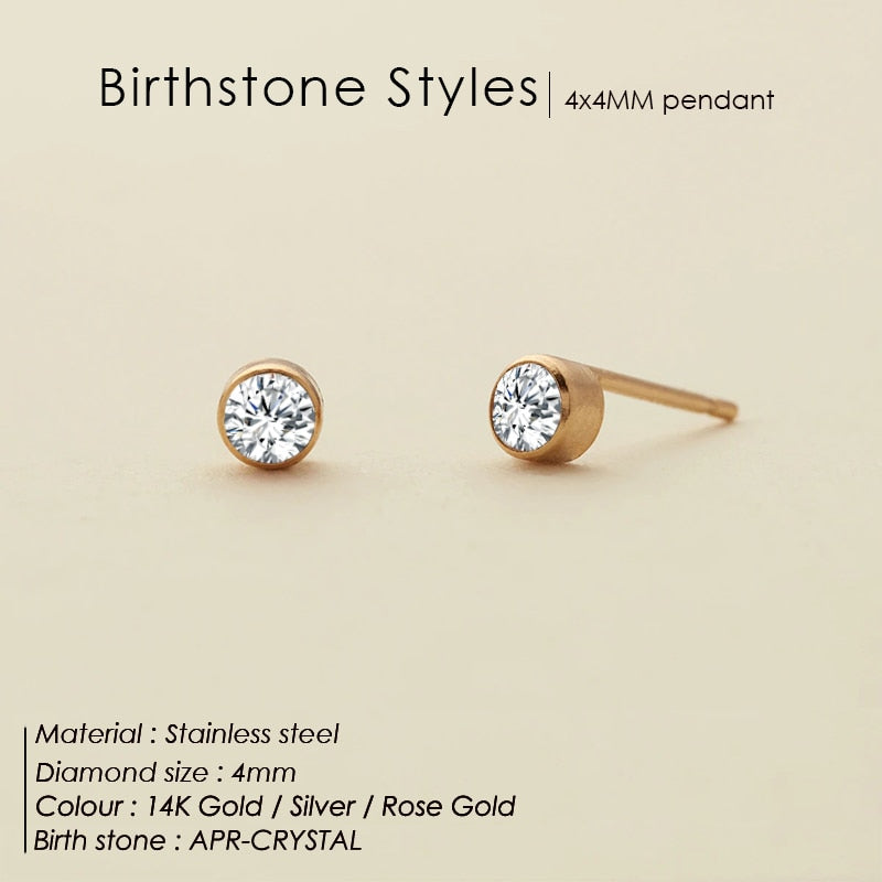 SUNIBI Stainless Steel Earrings for Women Birthstone Piercing Gun Gold Color Ear Stud Push-Back Piercing Gifts Jewelry Wholesale