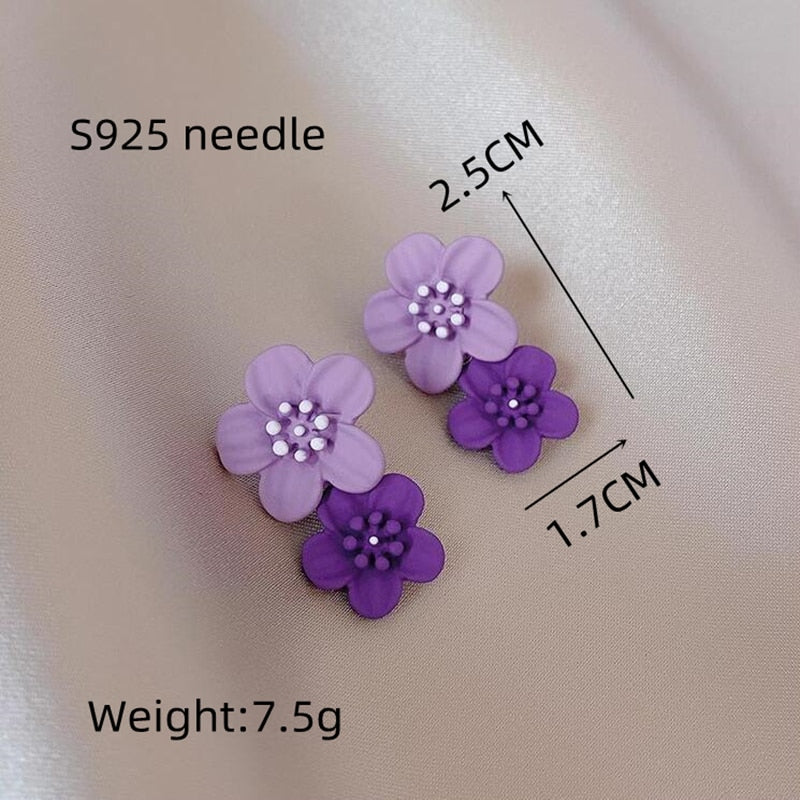 New Korean Style Spray Paint Big Flower Stud Earrings For Women Fashion Summer Elegant Sweet Ear Jewelry Accessories Brincos