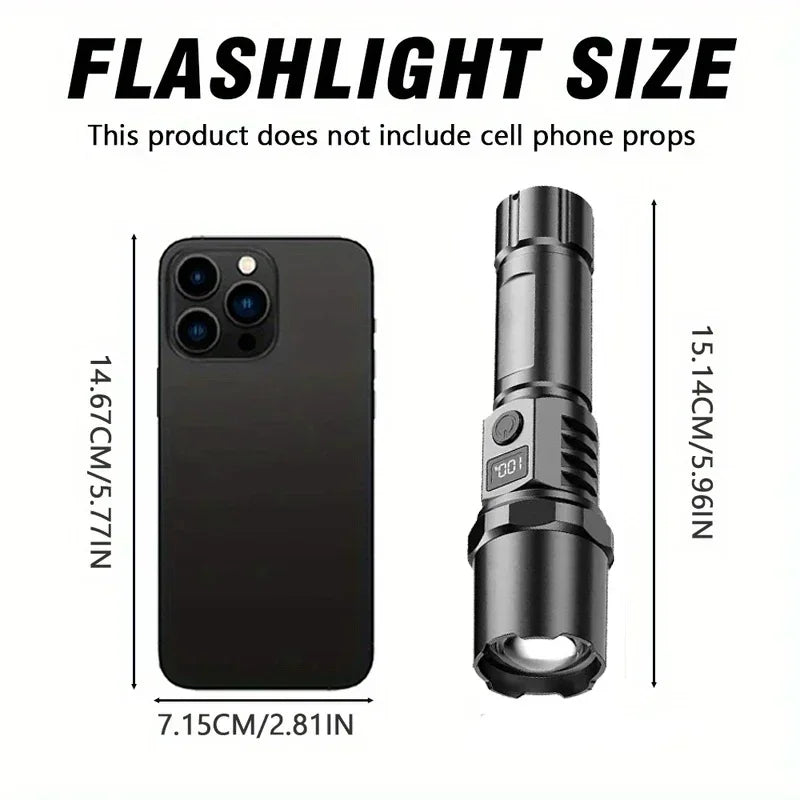 Super Bright LED Flashlight USB Rechargeable Flashlights with Tactical Zoom High Power Spotlight Outdoor Camping Fishing Torch
