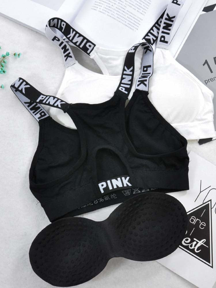 Women's Sports Bra Push Up Fitness Bra Yoga Bra Sport Underwear Running Gym Fitness Tops Black White Letters Seamless Underwear