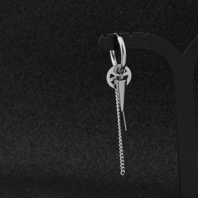 Vintage Men Stainless Steel Earrings Clip Cross Tassel Chain Ear Wrap Cuff Stud Earring Hipster Punk Piercing Ear Accessories